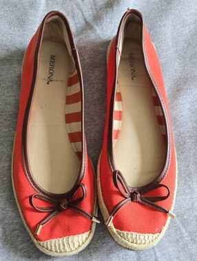 Merona Orange-Red Canvas Ballet Flats with Brown Trim